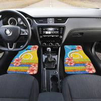 Torba Vanuatu Car Mats Hibiscus Sand Drawing with Pacific Pattern LT9 Set 2pcs - Front Green Gold - Polynesian Pride