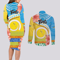 Torba Vanuatu Couples Matching Long Sleeve Bodycon Dress and Long Sleeve Button Shirt Hibiscus Sand Drawing with Pacific Pattern LT9 - Polynesian Pride