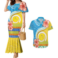 Torba Vanuatu Couples Matching Mermaid Dress and Hawaiian Shirt Hibiscus Sand Drawing with Pacific Pattern LT9 Green Gold - Polynesian Pride