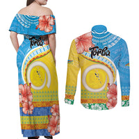Torba Vanuatu Couples Matching Off Shoulder Maxi Dress and Long Sleeve Button Shirt Hibiscus Sand Drawing with Pacific Pattern LT9 - Polynesian Pride