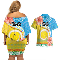 Torba Vanuatu Couples Matching Off Shoulder Short Dress and Hawaiian Shirt Hibiscus Sand Drawing with Pacific Pattern
