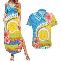 Torba Vanuatu Couples Matching Summer Maxi Dress and Hawaiian Shirt Hibiscus Sand Drawing with Pacific Pattern LT9 Green Gold - Polynesian Pride