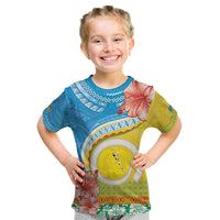 Torba Vanuatu Kid T Shirt Hibiscus Sand Drawing with Pacific Pattern