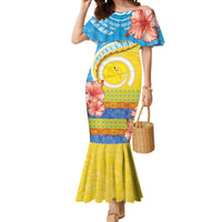 Torba Vanuatu Mermaid Dress Hibiscus Sand Drawing with Pacific Pattern LT9 Women Green Gold - Polynesian Pride