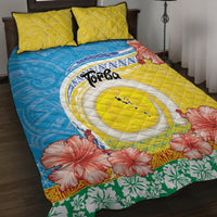 Torba Vanuatu Quilt Bed Set Hibiscus Sand Drawing with Pacific Pattern LT9 Green Gold - Polynesian Pride