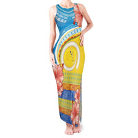 Torba Vanuatu Tank Maxi Dress Hibiscus Sand Drawing with Pacific Pattern LT9 Women Green Gold - Polynesian Pride