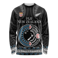 Custom Fiji and New Zealand Long Sleeve Shirt Maori Fern Mix Tapa Tribal Unique