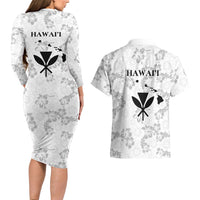 Hawaii Lei Kamehameha Couples Matching Long Sleeve Bodycon Dress and Hawaiian Shirt Ke'oke'o Seamless Pattern Hibiscus Flower