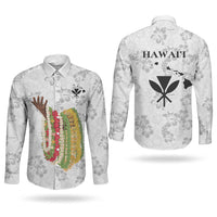 Hawaii Lei Kamehameha Couples Matching Long Sleeve Bodycon Dress and Long Sleeve Button Shirt Ke'oke'o Seamless Pattern Hibiscus Flower LT9 - Polynesian Pride