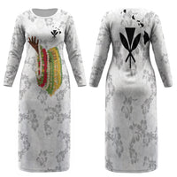 Hawaii Lei Kamehameha Family Matching Long Sleeve Bodycon Dress and Hawaiian Shirt Ke'oke'o Seamless Pattern Hibiscus Flower LT9 Mom's Dress White - Polynesian Pride