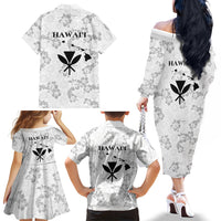 Hawaii Lei Kamehameha Family Matching Off The Shoulder Long Sleeve Dress and Hawaiian Shirt Ke'oke'o Seamless Pattern Hibiscus Flower LT9 Mom's Dress White - Polynesian Pride