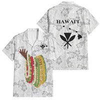 Hawaii Lei Kamehameha Family Matching Off The Shoulder Long Sleeve Dress and Hawaiian Shirt Ke'oke'o Seamless Pattern Hibiscus Flower LT9 Dad's Shirt - Short Sleeve White - Polynesian Pride