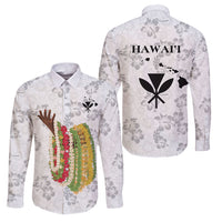 Hawaii Lei Kamehameha Family Matching Off The Shoulder Long Sleeve Dress and Hawaiian Shirt Ke'oke'o Seamless Pattern Hibiscus Flower LT9 Dad's Shirt - Long Sleeve White - Polynesian Pride