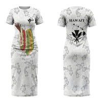 Hawaii Lei Kamehameha Family Matching Short Sleeve Bodycon Dress and Hawaiian Shirt Ke'oke'o Seamless Pattern Hibiscus Flower LT9 Mom's Dress White - Polynesian Pride