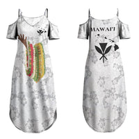 Hawaii Lei Kamehameha Family Matching Summer Maxi Dress and Hawaiian Shirt Ke'oke'o Seamless Pattern Hibiscus Flower LT9 Mom's Dress White - Polynesian Pride