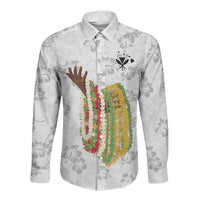 Hawaii Lei Kamehameha Long Sleeve Button Shirt Ke'oke'o Seamless Pattern Hibiscus Flower LT9 Unisex White - Polynesian Pride