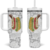 Hawaii Lei Kamehameha Tumbler With Handle Ke'oke'o Seamless Pattern Hibiscus Flower LT9 One Size: 40 oz White - Polynesian Pride