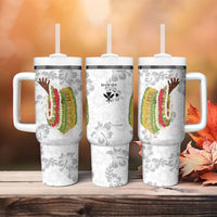 Hawaii Lei Kamehameha Tumbler With Handle Ke'oke'o Seamless Pattern Hibiscus Flower LT9 - Polynesian Pride