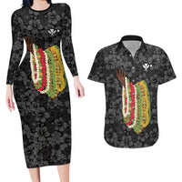 Hawaii Lei Kamehameha Couples Matching Long Sleeve Bodycon Dress and Hawaiian Shirt Ele'ele Seamless Pattern Hibiscus Flower