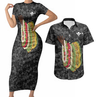 Hawaii Lei Kamehameha Couples Matching Short Sleeve Bodycon Dress and Hawaiian Shirt Ele'ele Seamless Pattern Hibiscus Flower LT9 Black - Polynesian Pride
