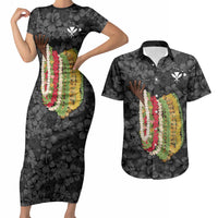 Hawaii Lei Kamehameha Couples Matching Short Sleeve Bodycon Dress and Hawaiian Shirt Ele'ele Seamless Pattern Hibiscus Flower LT9 Black - Polynesian Pride