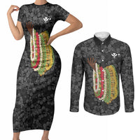 Hawaii Lei Kamehameha Couples Matching Short Sleeve Bodycon Dress and Long Sleeve Button Shirt Ele'ele Seamless Pattern Hibiscus Flower LT9 Black - Polynesian Pride