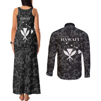 Hawaii Lei Kamehameha Couples Matching Tank Maxi Dress and Long Sleeve Button Shirt Ele'ele Seamless Pattern Hibiscus Flower LT9 - Polynesian Pride