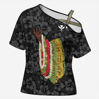 Hawaii Lei Kamehameha Cross Shoulder Shirt Ele'ele Seamless Pattern Hibiscus Flower
