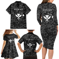 Hawaii Lei Kamehameha Family Matching Long Sleeve Bodycon Dress and Hawaiian Shirt Ele'ele Seamless Pattern Hibiscus Flower LT9 Mom's Dress Black - Polynesian Pride