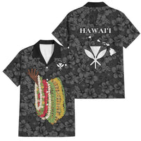Hawaii Lei Kamehameha Family Matching Long Sleeve Bodycon Dress and Hawaiian Shirt Ele'ele Seamless Pattern Hibiscus Flower LT9 Dad's Shirt - Short Sleeve Black - Polynesian Pride