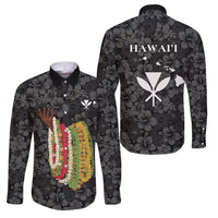 Hawaii Lei Kamehameha Family Matching Long Sleeve Bodycon Dress and Hawaiian Shirt Ele'ele Seamless Pattern Hibiscus Flower LT9 Dad's Shirt - Long Sleeve Black - Polynesian Pride