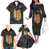 Hawaii Lei Kamehameha Family Matching Off The Shoulder Long Sleeve Dress and Hawaiian Shirt Ele'ele Seamless Pattern Hibiscus Flower