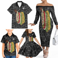 Hawaii Lei Kamehameha Family Matching Off The Shoulder Long Sleeve Dress and Hawaiian Shirt Ele'ele Seamless Pattern Hibiscus Flower LT9 - Polynesian Pride