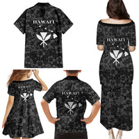 Hawaii Lei Kamehameha Family Matching Puletasi and Hawaiian Shirt Ele'ele Seamless Pattern Hibiscus Flower LT9 Mom's Dress Black - Polynesian Pride