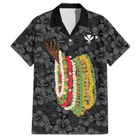 Hawaii Lei Kamehameha Family Matching Puletasi and Hawaiian Shirt Ele'ele Seamless Pattern Hibiscus Flower LT9 Dad's Shirt - Short Sleeve Black - Polynesian Pride