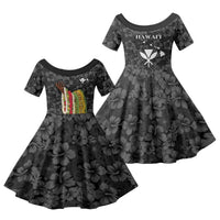 Hawaii Lei Kamehameha Family Matching Puletasi and Hawaiian Shirt Ele'ele Seamless Pattern Hibiscus Flower LT9 Daughter's Dress Black - Polynesian Pride