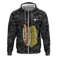 Hawaii Lei Kamehameha Hoodie Ele'ele Seamless Pattern Hibiscus Flower LT9 Zip Hoodie Black - Polynesian Pride