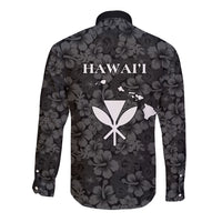 Hawaii Lei Kamehameha Long Sleeve Button Shirt Ele'ele Seamless Pattern Hibiscus Flower