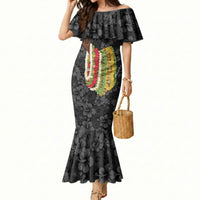 Hawaii Lei Kamehameha Mermaid Dress Ele'ele Seamless Pattern Hibiscus Flower LT9 Women Black - Polynesian Pride
