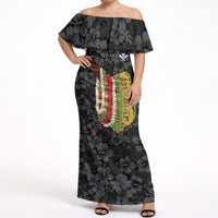Hawaii Lei Kamehameha Off Shoulder Maxi Dress Ele'ele Seamless Pattern Hibiscus Flower LT9 Women Black - Polynesian Pride