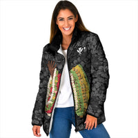 Hawaii Lei Kamehameha Padded Jacket Ele'ele Seamless Pattern Hibiscus Flower LT9 Women Black - Polynesian Pride