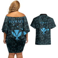 Hawaii Lei Kamehameha Couples Matching Off Shoulder Short Dress and Hawaiian Shirt Uliuli Seamless Pattern Hibiscus Flower