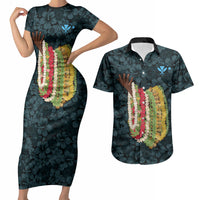 Hawaii Lei Kamehameha Couples Matching Short Sleeve Bodycon Dress and Hawaiian Shirt Uliuli Seamless Pattern Hibiscus Flower LT9 Blue - Polynesian Pride