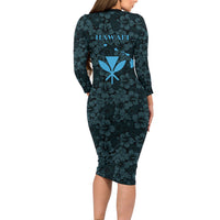Hawaii Lei Kamehameha Family Matching Long Sleeve Bodycon Dress and Hawaiian Shirt Uliuli Seamless Pattern Hibiscus Flower