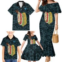 Hawaii Lei Kamehameha Family Matching Mermaid Dress and Hawaiian Shirt Uliuli Seamless Pattern Hibiscus Flower LT9 - Polynesian Pride