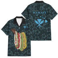 Hawaii Lei Kamehameha Family Matching Mermaid Dress and Hawaiian Shirt Uliuli Seamless Pattern Hibiscus Flower LT9 Dad's Shirt - Short Sleeve Blue - Polynesian Pride