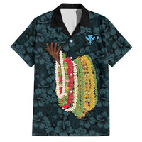 Hawaii Lei Kamehameha Family Matching Tank Maxi Dress and Hawaiian Shirt Uliuli Seamless Pattern Hibiscus Flower LT9 Dad's Shirt - Short Sleeve Blue - Polynesian Pride