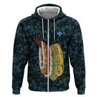 Hawaii Lei Kamehameha Hoodie Uliuli Seamless Pattern Hibiscus Flower LT9 Zip Hoodie Blue - Polynesian Pride