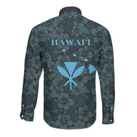 Hawaii Lei Kamehameha Long Sleeve Button Shirt Uliuli Seamless Pattern Hibiscus Flower LT9 - Polynesian Pride