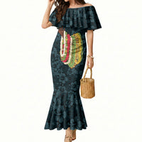 Hawaii Lei Kamehameha Mermaid Dress Uliuli Seamless Pattern Hibiscus Flower LT9 Women Blue - Polynesian Pride